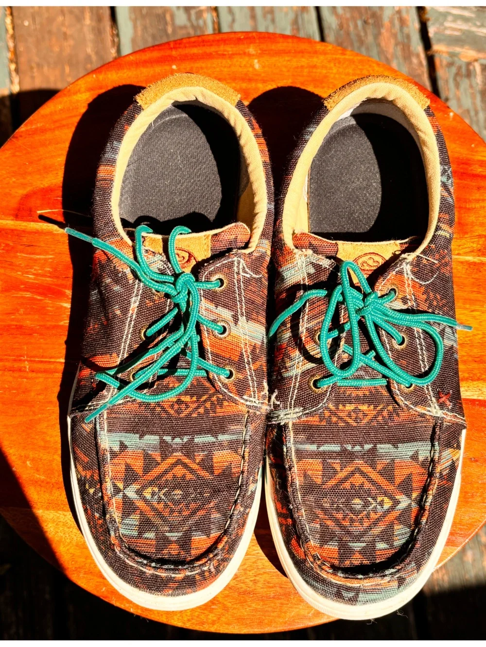 Hooey Multicolor Aztec Canvas Boat Shoes with Teal Laces